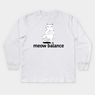 Meow Balance: Cat Yoga in the Tree Pose Kids Long Sleeve T-Shirt